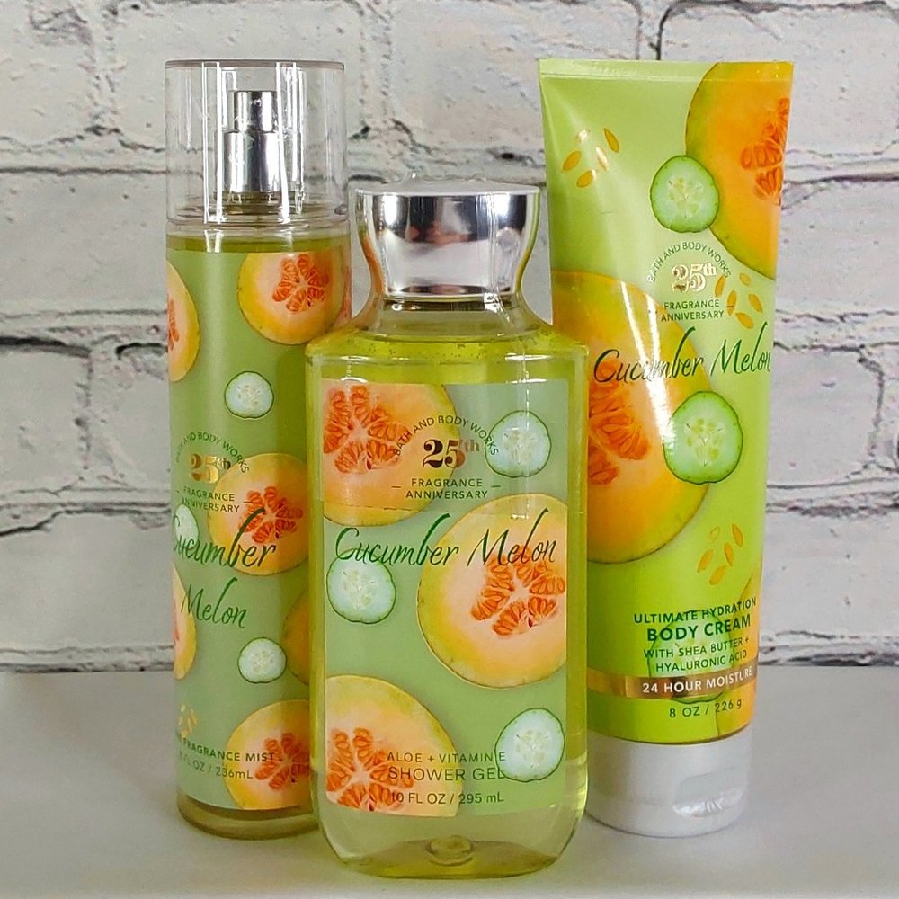 BATH & BODY WORKS 'CUCUMBER MELON' 3-PIECE BODY CARE SET MIST, WASH, LOTION,